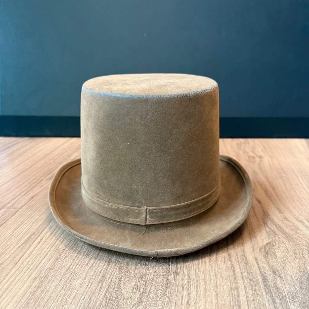 Vintage Tan Brown Suede Textured Top Hat Steampunk Costume Size 7.5 23.5in